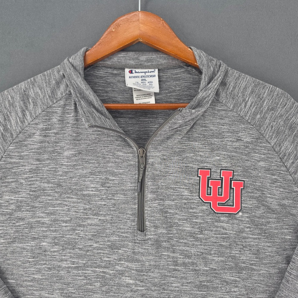 Champion University of Utah Utes Quarter Zip Pullover Gray Mens 2XL Heathered